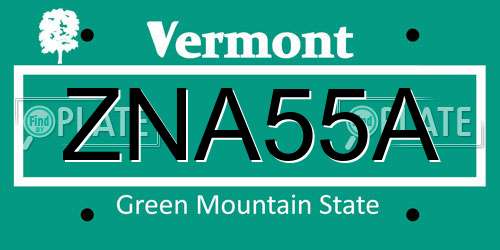 ZNA55A Vermont License Plate