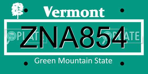ZNA854 Vermont License Plate