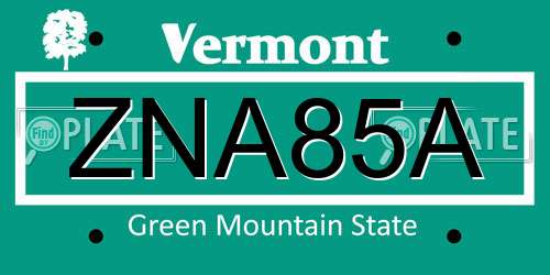 ZNA85A Vermont License Plate