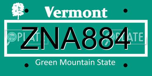ZNA884 Vermont License Plate