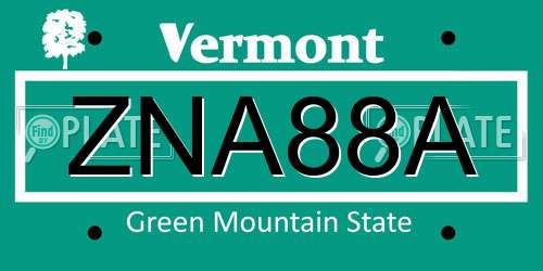 ZNA88A Vermont License Plate