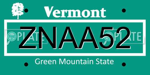 ZNAA52 Vermont License Plate