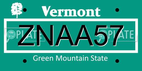 ZNAA57 Vermont License Plate