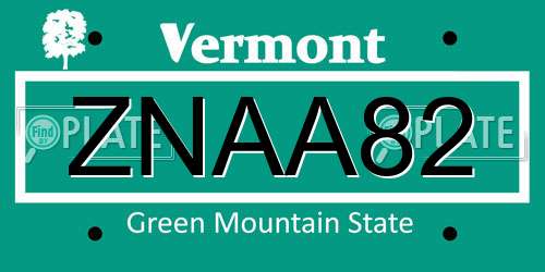 ZNAA82 Vermont License Plate