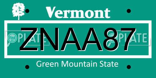 ZNAA87 Vermont License Plate