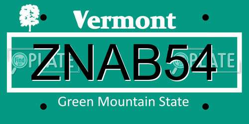 ZNAB54 Vermont License Plate