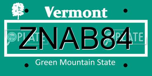 ZNAB84 Vermont License Plate
