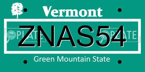 ZNAS54 Vermont License Plate