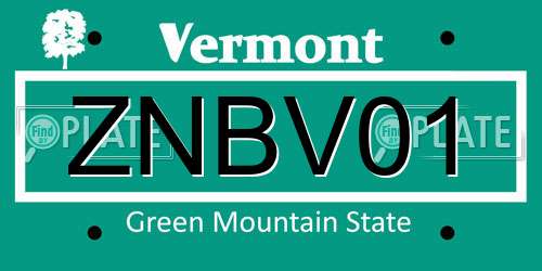ZNBV01 Vermont License Plate