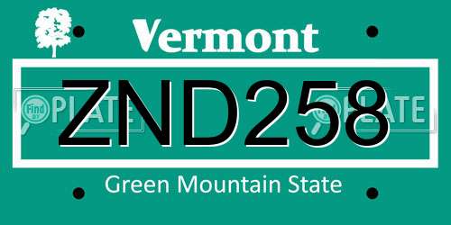 ZND258 Vermont License Plate