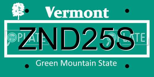 ZND25S Vermont License Plate