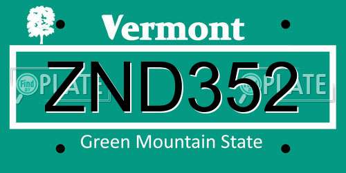 ZND352 Vermont License Plate