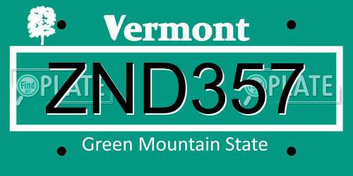 ZND357 Vermont License Plate