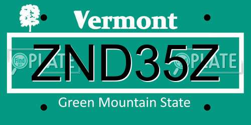 ZND35Z Vermont License Plate