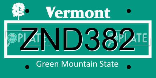 ZND382 Vermont License Plate