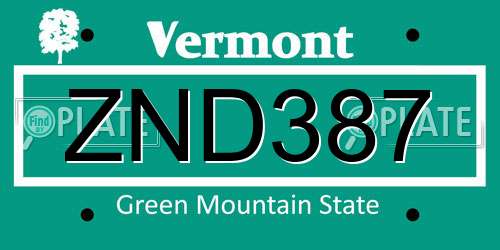 ZND387 Vermont License Plate