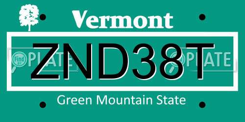 ZND38T Vermont License Plate