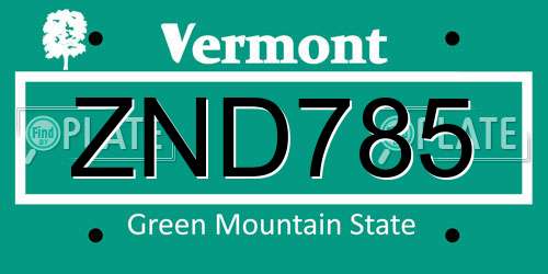 ZND785 Vermont License Plate