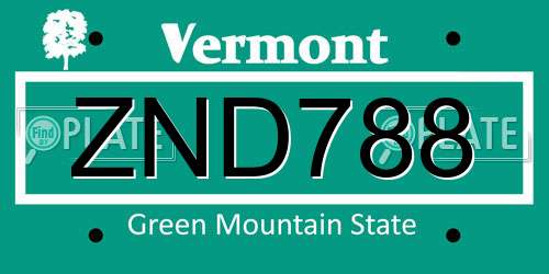 ZND788 Vermont License Plate