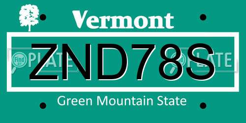 ZND78S Vermont License Plate