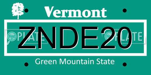 ZNDE20 Vermont License Plate
