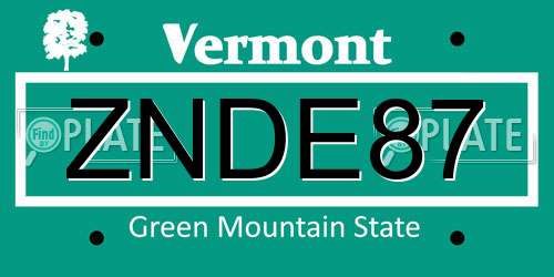 ZNDE87 Vermont License Plate