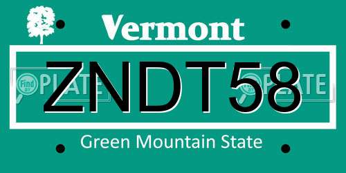 ZNDT58 Vermont License Plate