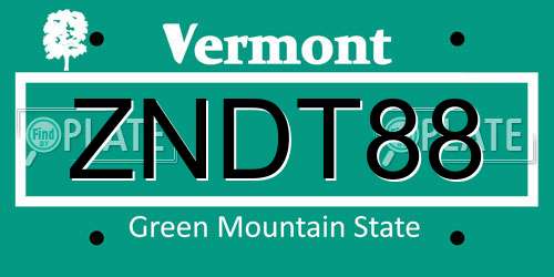 ZNDT88 Vermont License Plate
