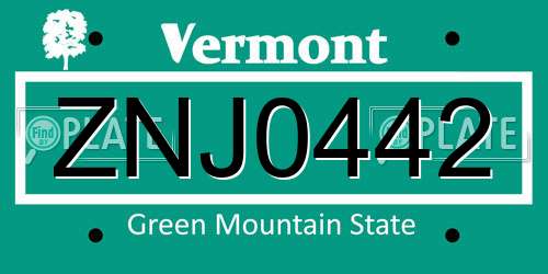 ZNJ0442 Vermont License Plate