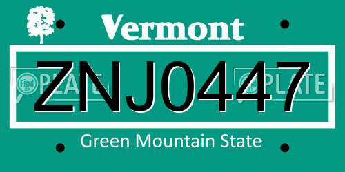 ZNJ0447 Vermont License Plate