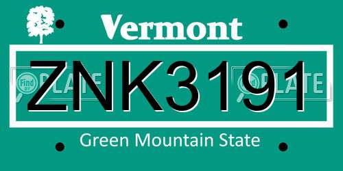 ZNK3191 Vermont License Plate