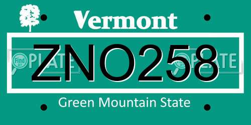 ZNO258 Vermont License Plate
