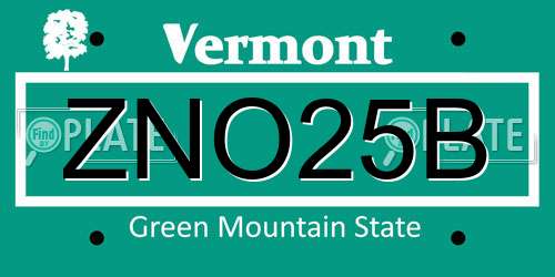 ZNO25B Vermont License Plate