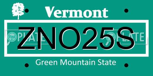 ZNO25S Vermont License Plate