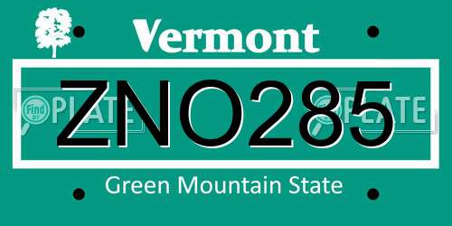 ZNO285 Vermont License Plate