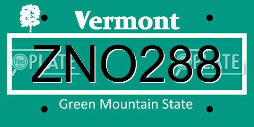 ZNO288 Vermont License Plate