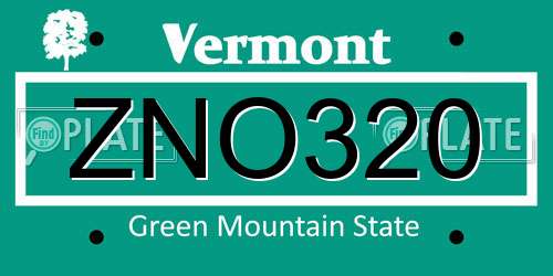 ZNO320 Vermont License Plate