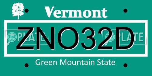 ZNO32D Vermont License Plate