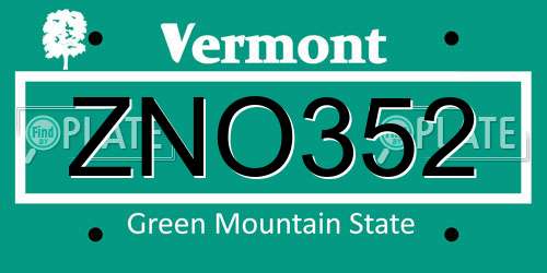 ZNO352 Vermont License Plate