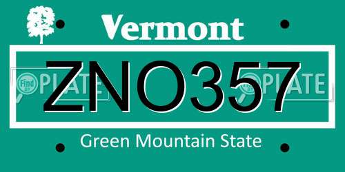 ZNO357 Vermont License Plate