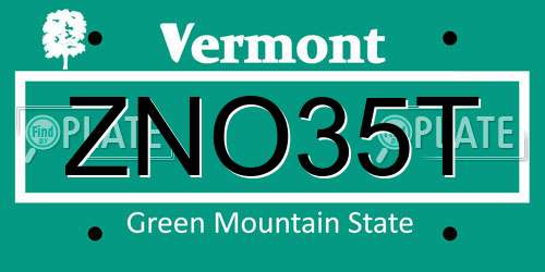 ZNO35T Vermont License Plate