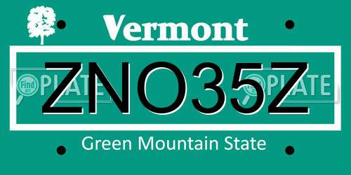 ZNO35Z Vermont License Plate