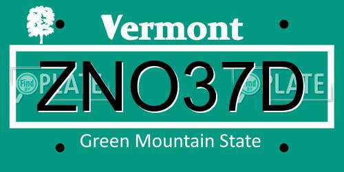 ZNO37D Vermont License Plate