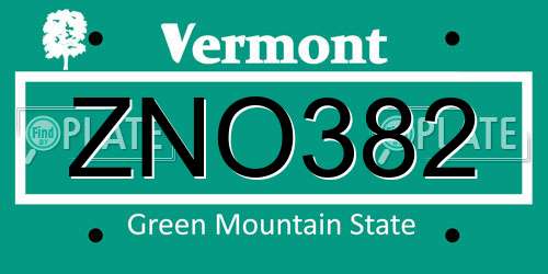 ZNO382 Vermont License Plate
