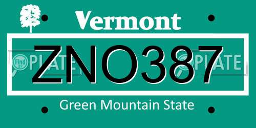 ZNO387 Vermont License Plate