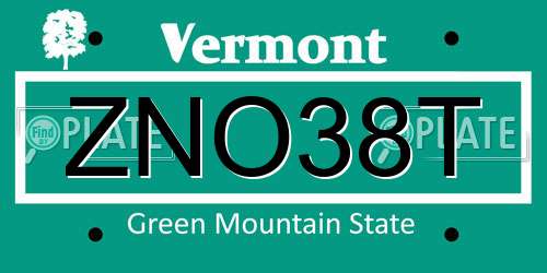 ZNO38T Vermont License Plate