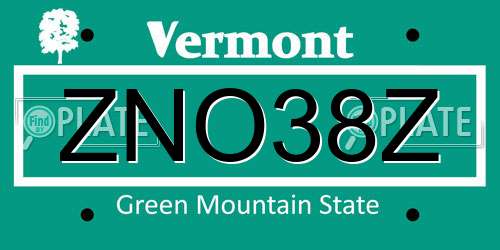 ZNO38Z Vermont License Plate