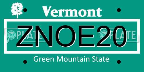 ZNOE20 Vermont License Plate