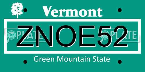 ZNOE52 Vermont License Plate