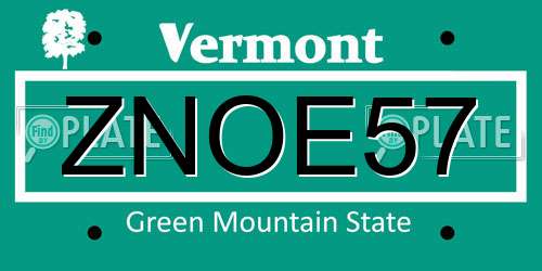 ZNOE57 Vermont License Plate